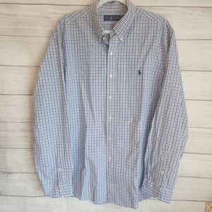 Ralph Lauren Men’s Button Down Shirt XL Blue Plaid Long Sleeve 100% Cotton